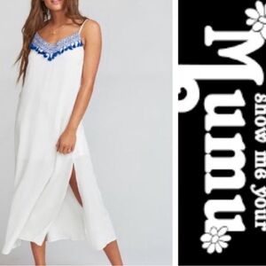 Show Me Your Mumu Angie Slip Dress Casablanca Blue Embroidery Tassel Small New